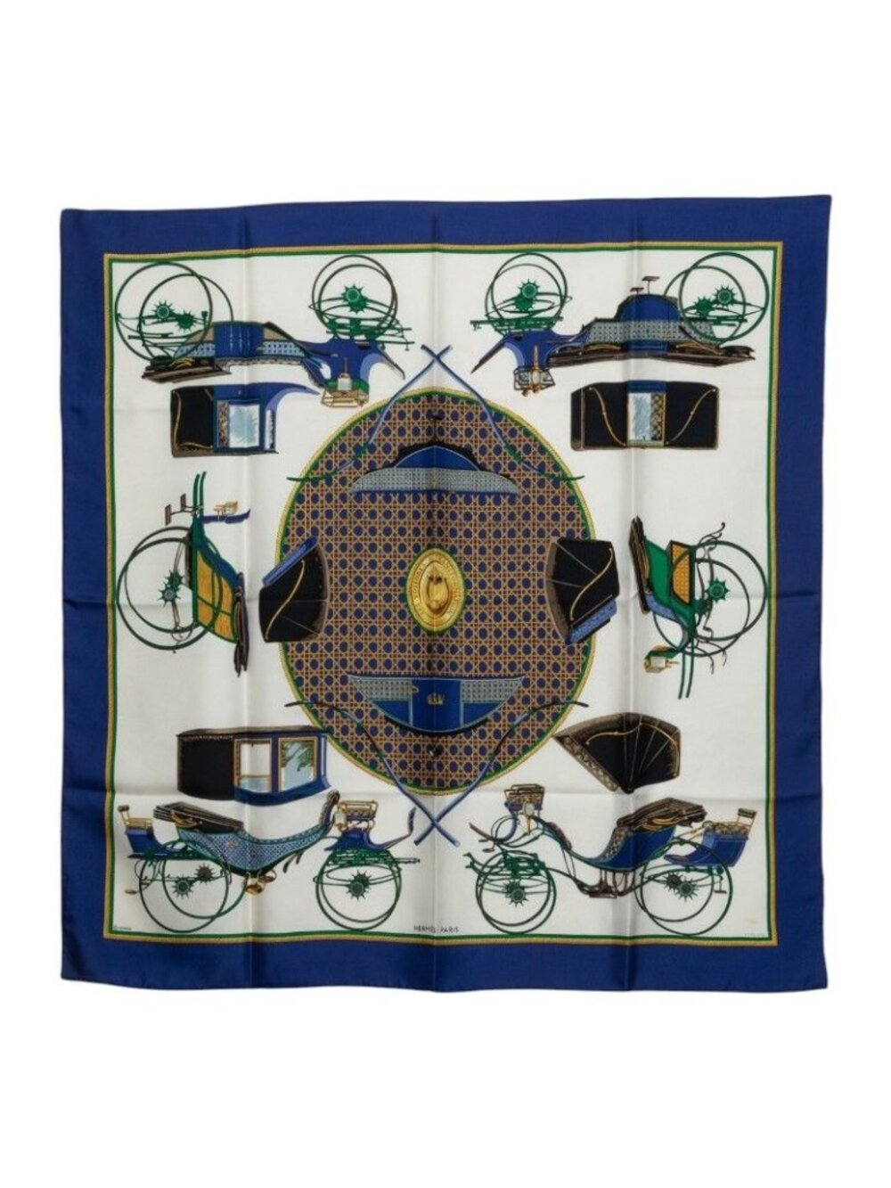 Hermes Carre 90 les Voitures Transformation Folding Canopy Carriage Scarf Large